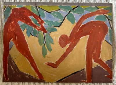 VANESSA BELL - DESIGN FÜR EINEN FALTSCHIRM - ADAM UND VORABEND KLEINER AUSSTELLUNGSDRUCK