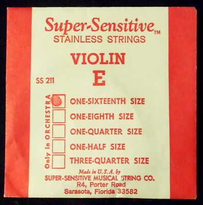 NEW Super Sensitive Brand Violin E String for 1/16th Size Violin - Great Price!!