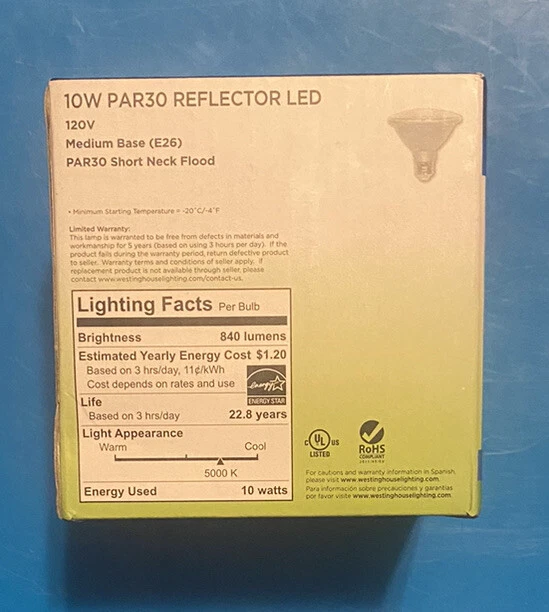 Westinghouse 75W Equivalent PAR30 Bright White Light LED Bulb Med-Base Dimmable - Image 3 of 4