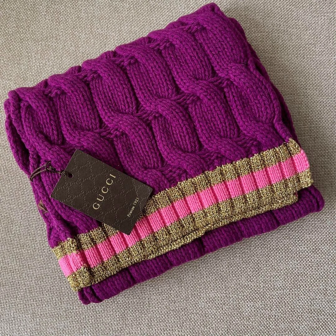 GUCCI scarf, cashmere blend, genuine, excellent condition, purple, pink, gold