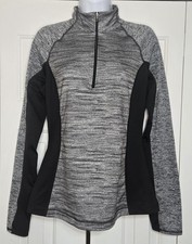 Tek Gear WarmTek Womens M 1/4 Zip Pullover Heather Gray Black Space Dye Athletic