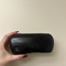 Chanel black leather quilted sunglasses eyeglasses case Only