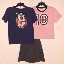 Lot Of 3 Boys Size L  10 - 14  Clothes Athletic Works Under Armour Messi ect.