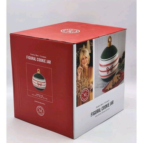 Martha Stewart Festive Bow Figural Ceramic Ornament Cookie Jar 9 in x 10 in NEW - Picture 2 of 10