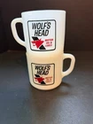 Vintage Wolf’s Head Motor Oil Lubes Federal Glass Milk Glass Mug Set of 2