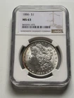 1886 Morgan Silver Dollar NGC MS63 Toning!