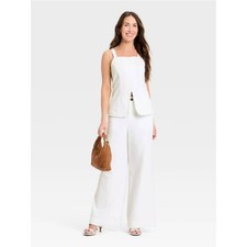 Women's Faux Linen Trousers - A New Day White 8
