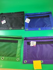 4 Pencil Pouch for Binder  2 Pockets Front Mesh Pocket Assorted Colors SET of 4