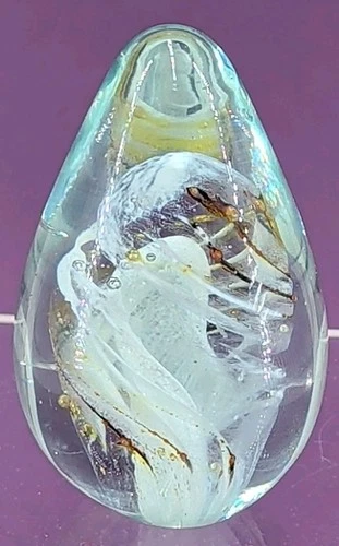 Vintage Blenko Art Glass MCM 68A Air Twist Paperweight Blue White Bubble...