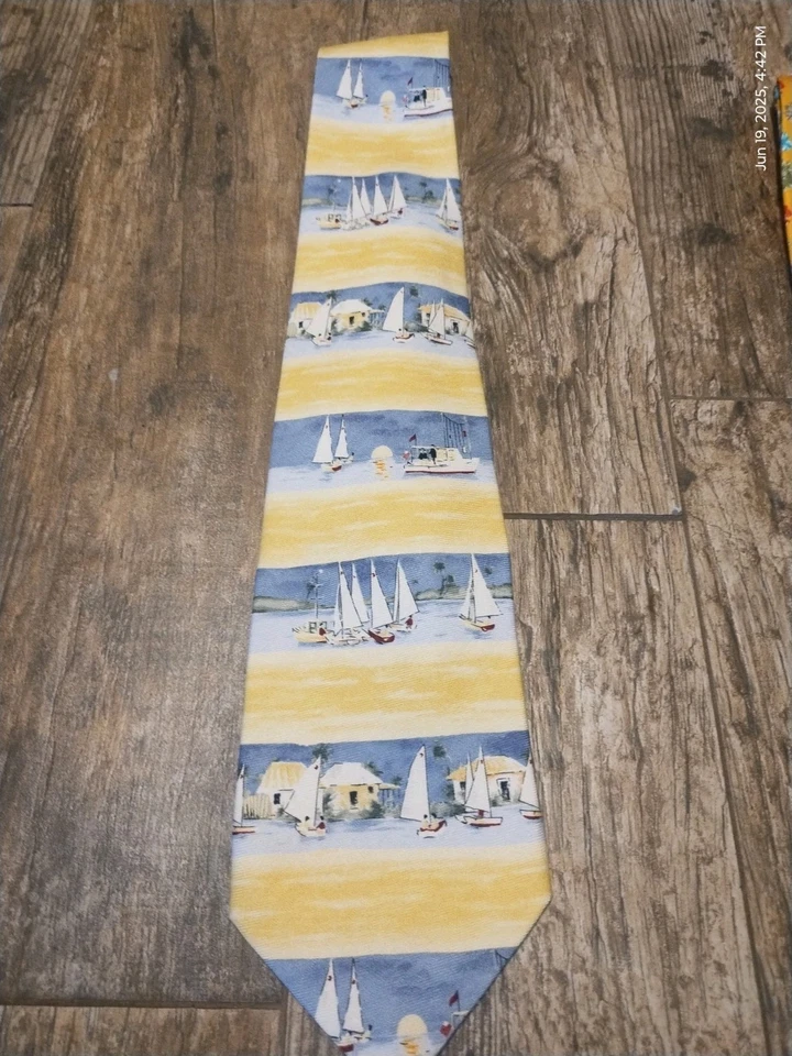 男式黄色丝绸帆船航海领带 — 第 3/3 张图片