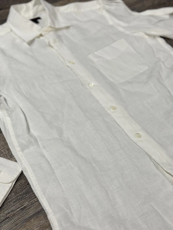 EXPRESS Men's 100% Irish Linen WHITE Button Up Shirt Size Small - Vintage! - Image 3 of 4