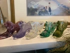 Vintage Lot of 5 Fenton Glass Slag Cat Floral Shoe Slippers Pink Green Blue