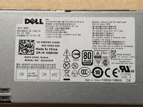 Dell OptiPlex PSU 05XV5K 180W SFF SMALL FORM FACTOR 8 PIN