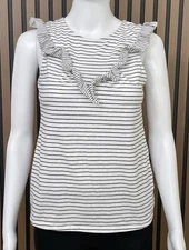 Anthropologie Maeve Kalama Women's Top Tank Cotton Ruffle XS White Pinstripe