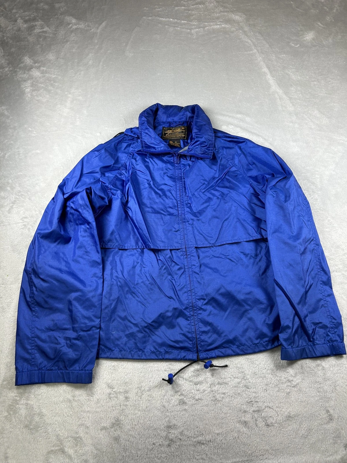 Vintage Eddie Bauer Jacket Mens Large Blue Nylon Windbreaker Packable Hood 80s