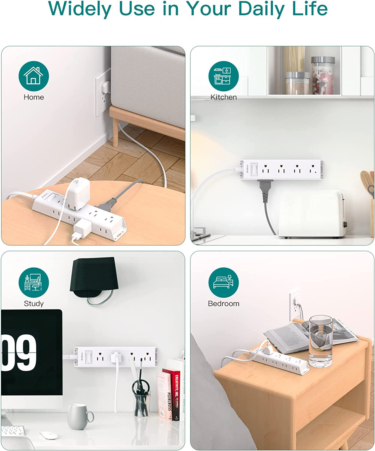 Flat Plug Power Strip, Ultra Thin Flat Extension Cord -  12 Widely AC 3 Sides Mu