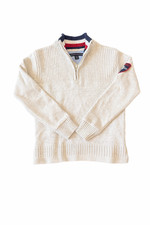 Tommy Hilfiger Boys 1/4 Zip Sweater Small 8/10 White/Ivory 100 Cotton