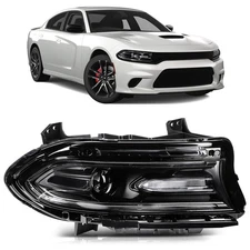 Passenger Side Fits 2015-2023 Dodge Charger Black Headlight Assembly