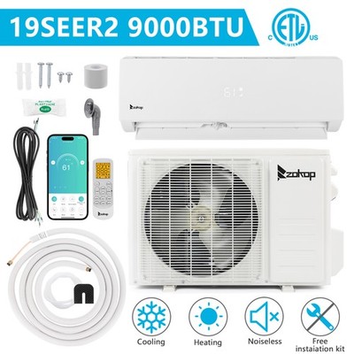 9000 BTU AC Ductless Mini Split Air Conditioner Cooling/Heating 19 SEER Inverter