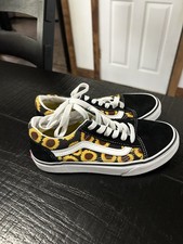 Vans Old Skool Sunflower Floral Black Yellow Skate Shoes Kids Size 2.5