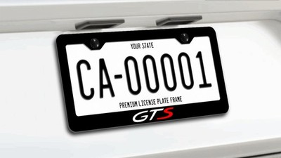 1x Reflect Red White GTS BLACK Metal License Plate Frame Tag + Screw Caps