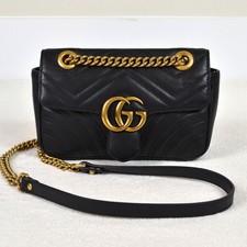 Gucci Marmont Black Leather Small Chain Crossbody Shoulder Bag Handbag Purse