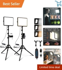 2-Pack LED Video Light Kit Studio Lights Tripod Phone Holder for Streaming