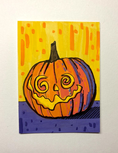 Original ACEO Colorful Swirl Pumpkin Halloween Acrylic Drawing OOAK by mm890art