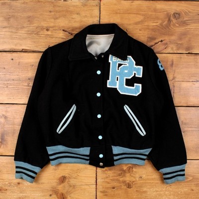 Vintage Varsity Jacke S 80er Bomber Letterman USA Made Schwarz Damen