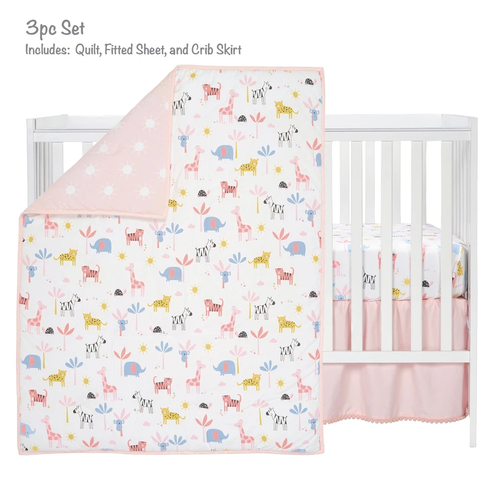 Lambs & Ivy Snuggle Jungle Pastel Safari Cotton Jersey 3-Piece Crib Bedding Set - Image 2 of 4