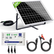 Solar Battery Charger Kit Waterproof 25W 12V Portable with Mount & Controller