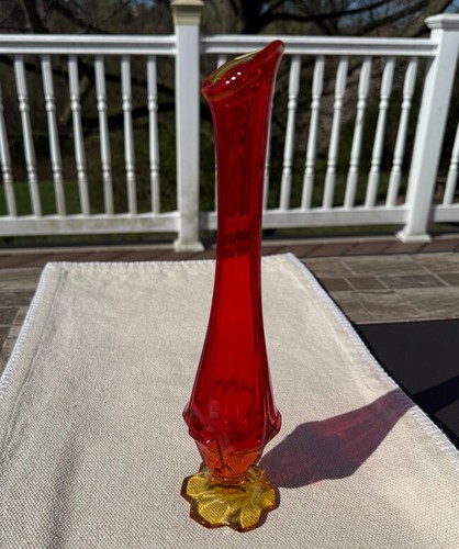 Vintage Fenton Valencia Tangerine Amberina Art Glass Swung Vase 11-1/2" - Picture 3 of 7