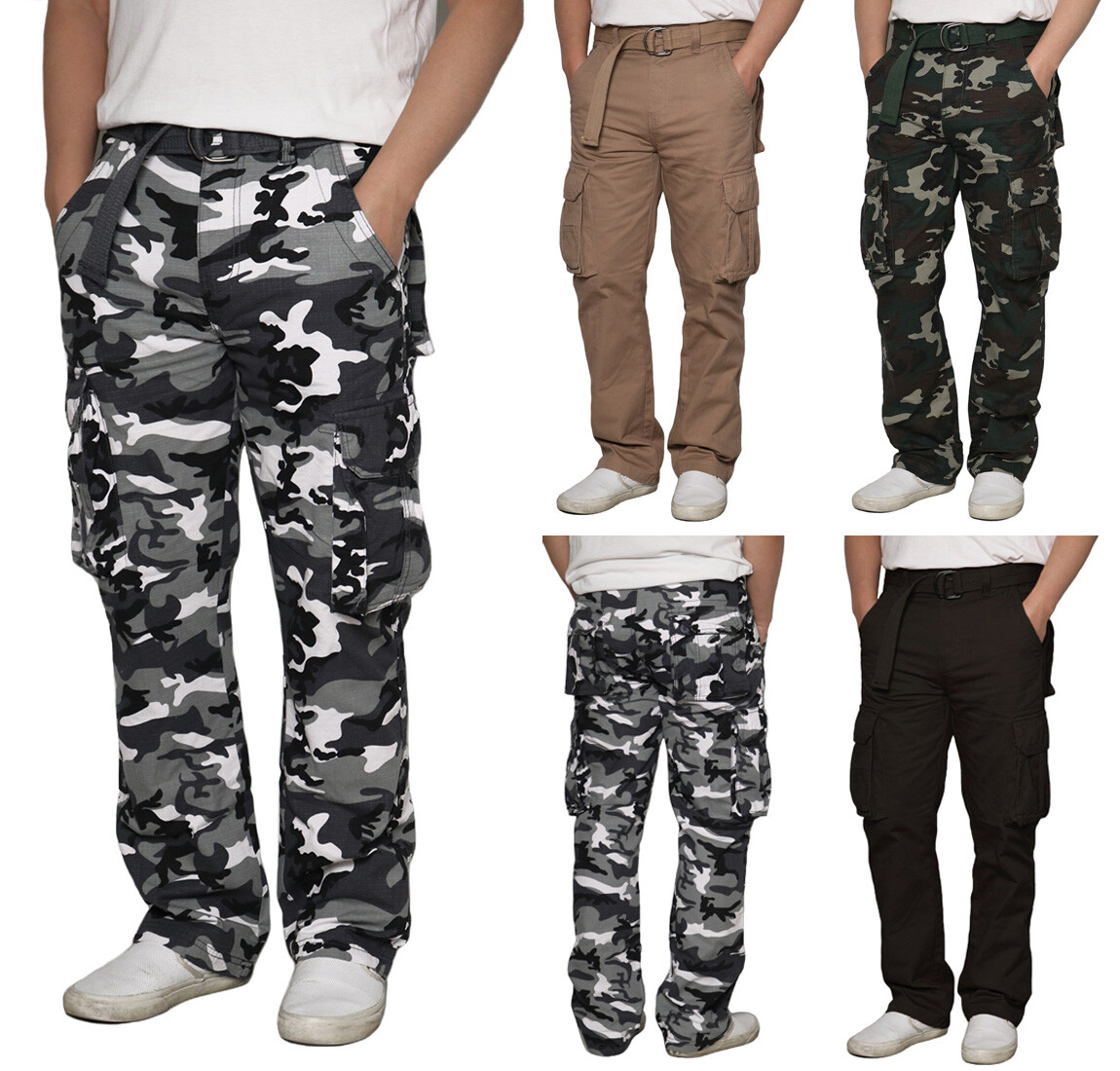 Men's Camo Cargo Pants with Belt Casual Lightweight Work Men's Camo Cargo Pants with Belt Casual Lightweight Work