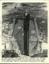 1958 Press Photo Vanguard rocket on launching stand & ready for nose cone, FL