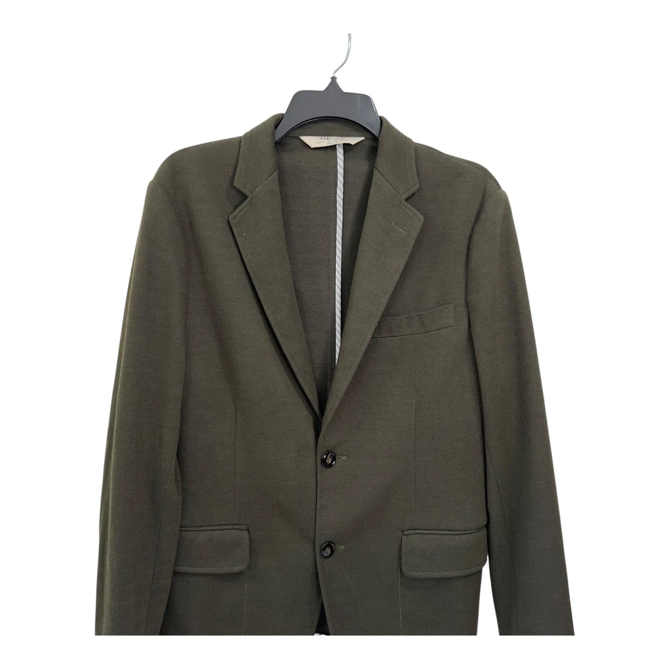H.E. By Mango Slim Fit Mens Olive Green Blazer Jacket Size USA XS Patched elbow - Image 3 of 4