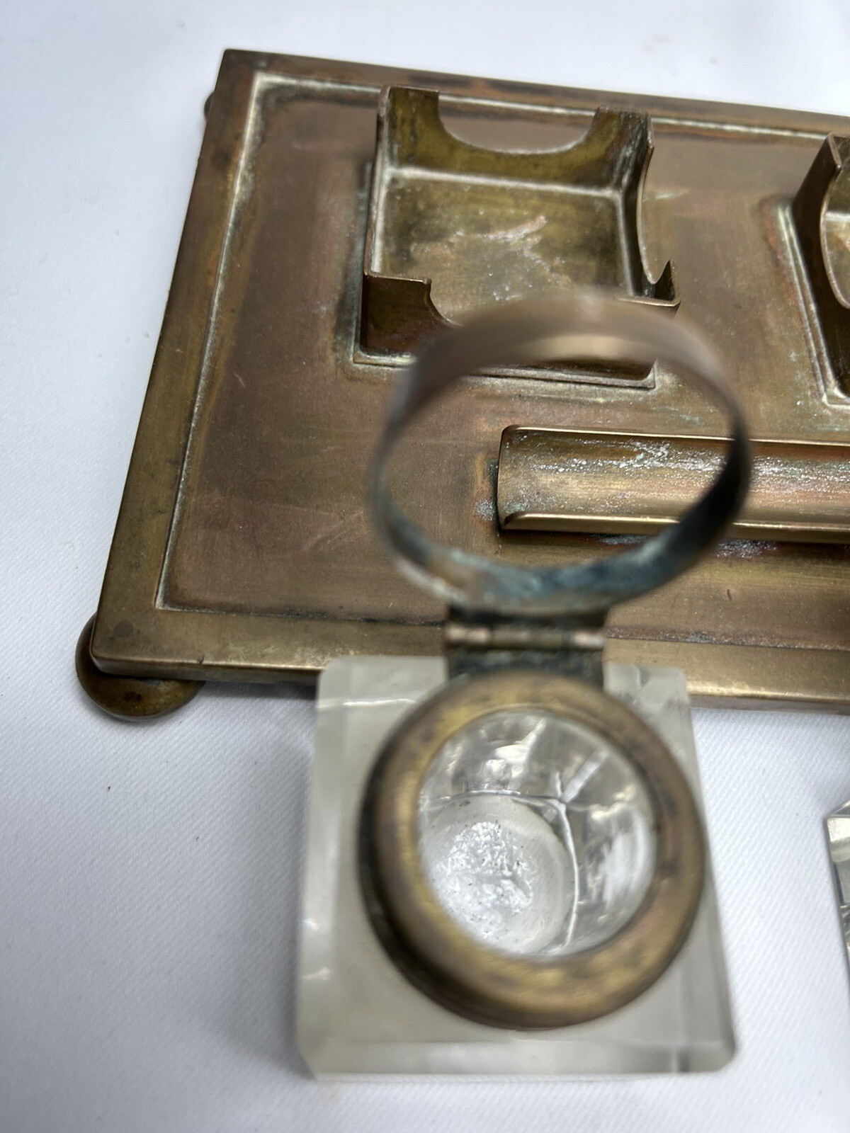 Vintage Inkwell And Pin Holder Brass Holder And Glass Inkwells eBay