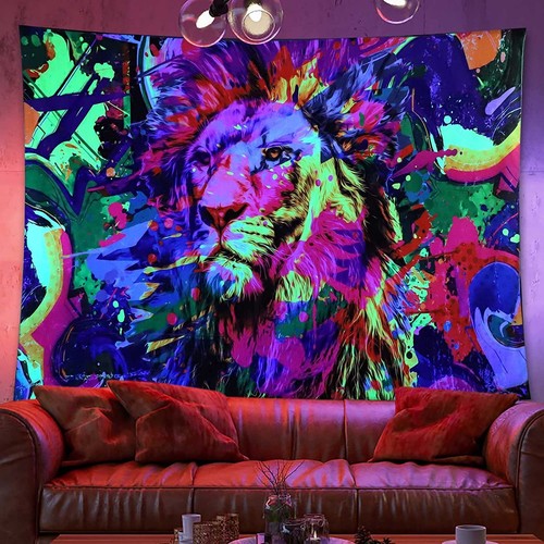 NEW AU Glow In The Dark Colorful Bohemian Neon Tapestries Bedroom Blanket Trippy - Picture 19 of 29