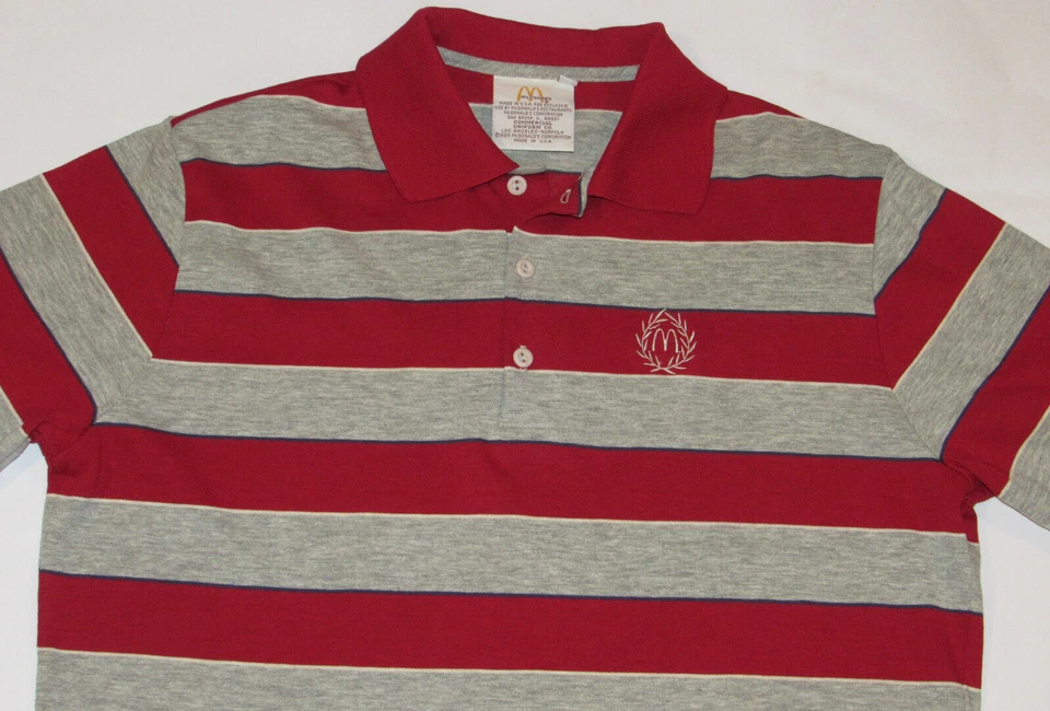 VINTAGE 1989 McDONALDS CREW UNIFORM EMPLOYEE POLO STRIPED WORK SHIRT! LOGO/USA M - Image 3 of 4