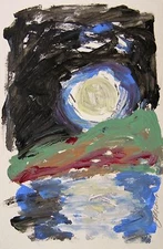 ORIGINAL Moon  LANDSCAPE Painting John Williams art JMW Expressionism 