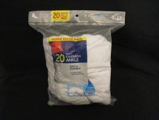 New Hanes Men's Shoe Size 6-12 White 20 Pair Cushion Ankle Socks E30
