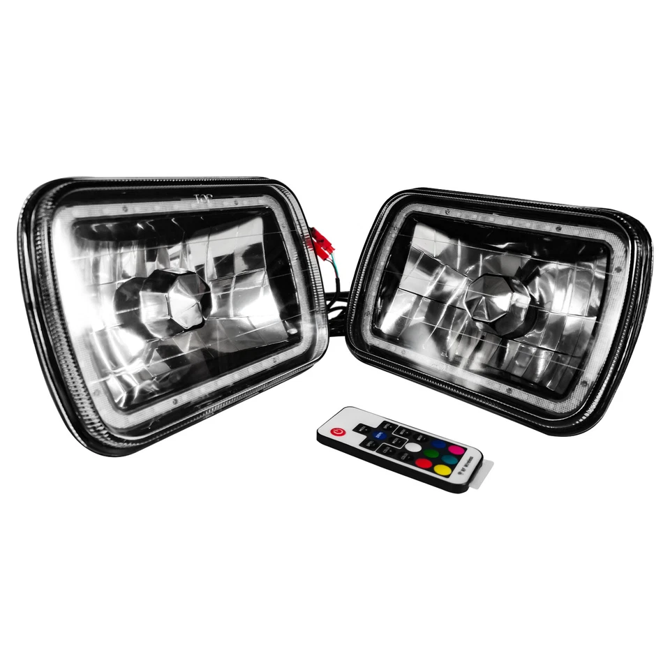 2PCS Square Color Change White Red Blue Green 7x6" LED Angel Eye Halo Headlights - Image 2 of 4