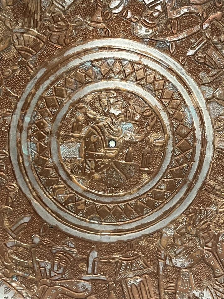 Antique 1815 Silver Tone, Copper Middle East Persian Qajar Hanging Bowl Engraved - Image 2 of 4