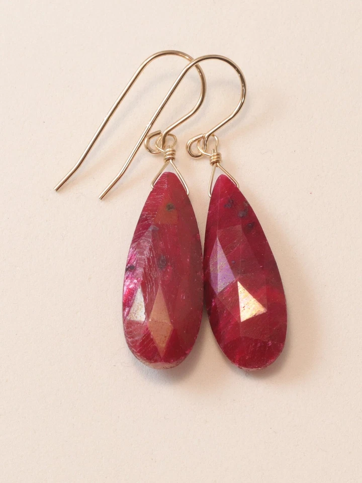 Pendientes Rubí Rico Corindón Rojo Gotas Largas Gotas Simples Plata de Ley 925 Foto 2 de 3