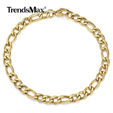 5mm 8" Gold Plated Stainless Steel Figaro Link Chain Bracelet Men Women Unisex