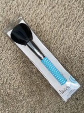 Swirled Cosmetics Powder Brush Blue White Polka Dots Print Handle NEW