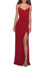 La Femme Deep Red Ruched Cut Out Back Jersey Trumpet Gown Size 6 Orig 288