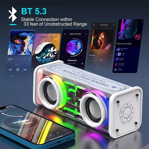 Transparent Mecha Wireless Bluetooth Speaker Portable Mini RGB Light Stereo Bass - Picture 9 of 26