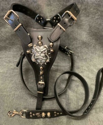 LEATHER DOG HARNESS+LEAD SET/BULLDOG HARNESS