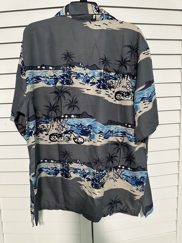 Hawaiian Shirt Grey with motorcycles Men’s Size M - Picture 3 of 5