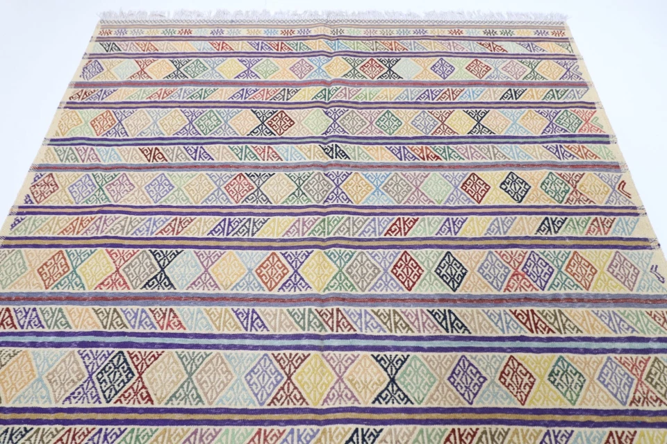 7 x 10 ft Soumak Kilim Area Afghan Hand Knotted Wool Kilim Living Room kilim - Image 4 of 4